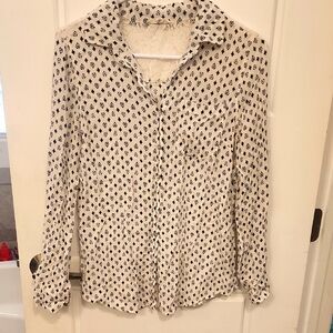 Black and White Notched Collar Button Down Shirt